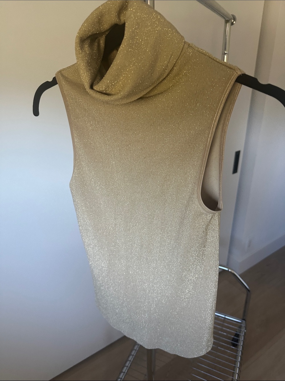 bebe Metallic Gold Sleeveless Turtle Neck Sweater